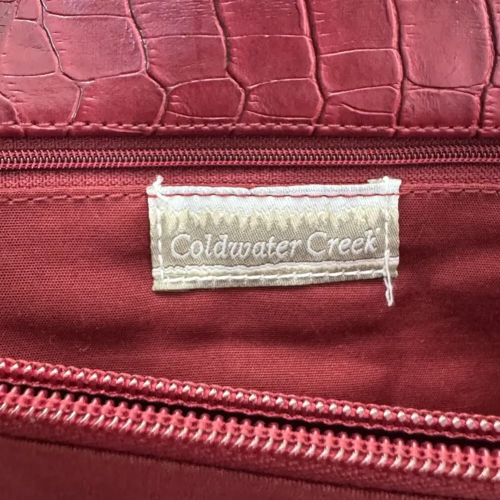 Coldwater Creek Tote Bag Womens Large Red Croc Embossed Faux Leather Purse